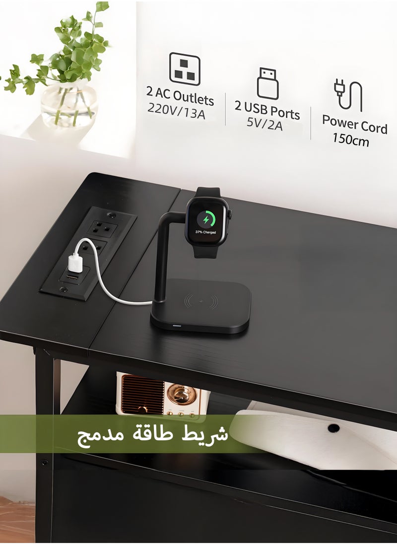 Yanara - Narrow Side Table with LED Lights & Charging Station, 3-Tier End Table with Adjustable Fabric Drawer, Small Nightstand with Outlets for Bedroom & Living Room, Ideal for Small Spaces. - Image 1