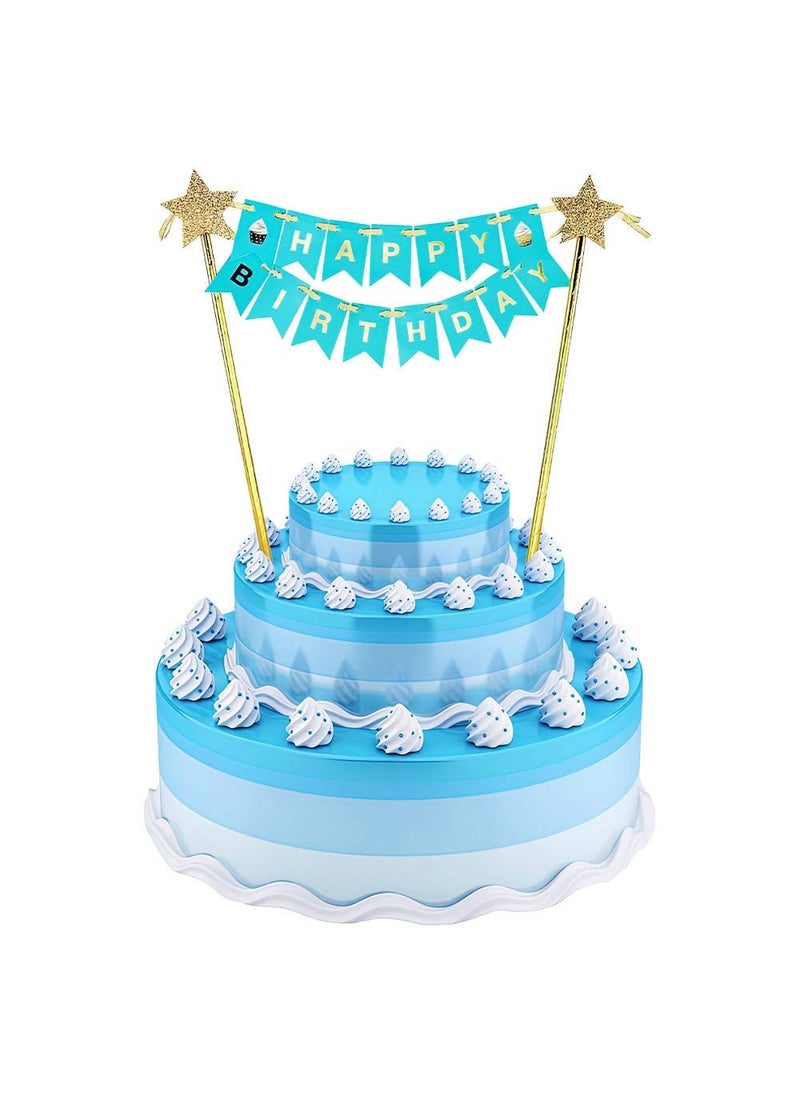جودان زينة كعكة عيد ميلاد سعيد من الورق الأزرق الذهبي 25 سم - Image 1
