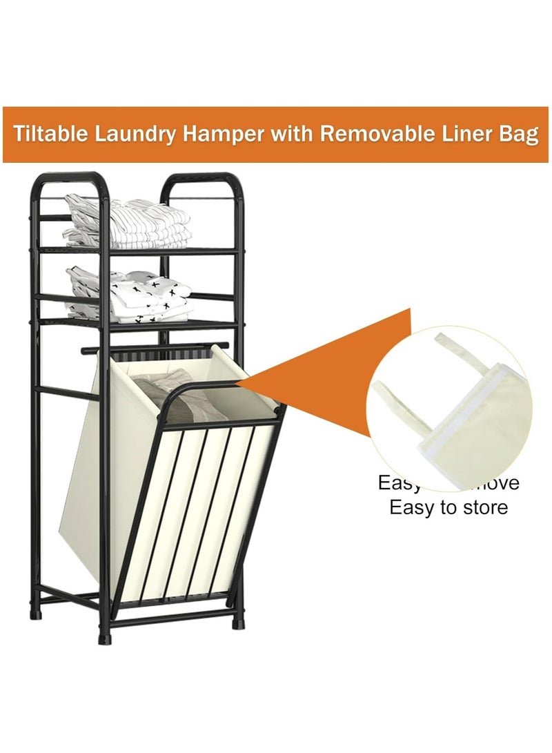RollsTimi  Storage Rack With Tilting Dirty Clothes Basket,With Removable Liner Bag,Multi Layer Rack Bathroom Laundry Room Clothing Storage (H-Laundry Hamper) - Image 4