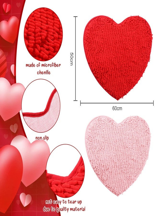Nuogo 4 قطع سجادة على شكل قلب لعيد الحب سجادة مدخل قلب مزخرفة 20 × 24 بوصة غير قابلة للانزلاق قابلة للغسل سجادة ناعمة رقيقة لدخول المنزل مرحبًا بسجاد غرفة المعيشة وغرفة النوم والمطبخ (وردي، أحمر) - Image 2
