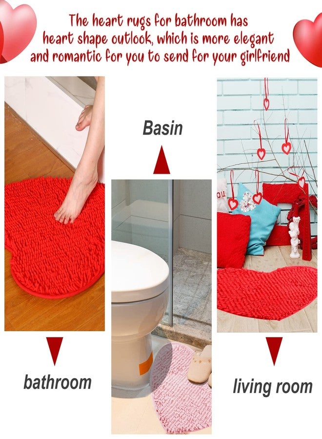 Nuogo 4 قطع سجادة على شكل قلب لعيد الحب سجادة مدخل قلب مزخرفة 20 × 24 بوصة غير قابلة للانزلاق قابلة للغسل سجادة ناعمة رقيقة لدخول المنزل مرحبًا بسجاد غرفة المعيشة وغرفة النوم والمطبخ (وردي، أحمر) - Image 5