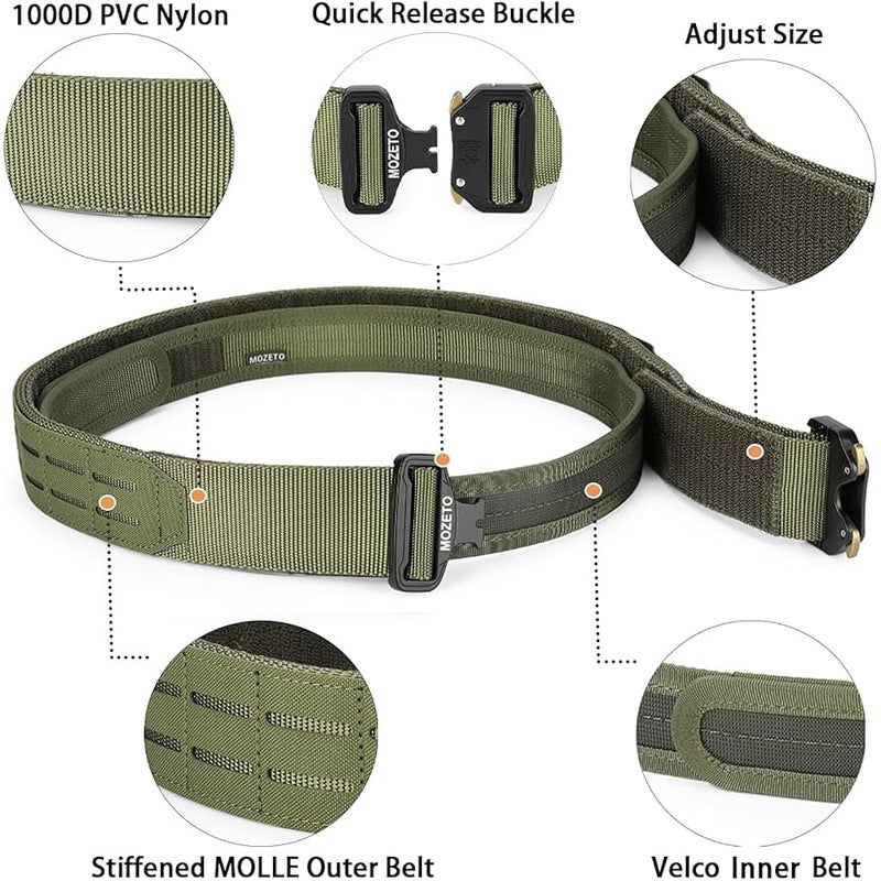 MOZETO Molle Battle Belt, 2 Battle Belts Tactical War Combat Quick Release Law Enforcement Duty Belts for Men - Image 2