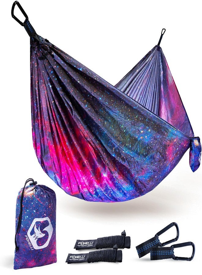 Foxelli Camping Hammock - Lightweight Portable Hammock, Easy Setup with Tree-Friendly Ropes & Steel Carabiners, Heavy Duty Parachute Nylon for Indoors and Outdoors - Image 1