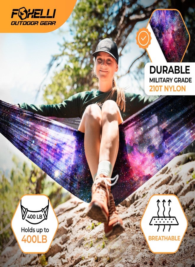 Foxelli Camping Hammock - Lightweight Portable Hammock, Easy Setup with Tree-Friendly Ropes & Steel Carabiners, Heavy Duty Parachute Nylon for Indoors and Outdoors - Image 3