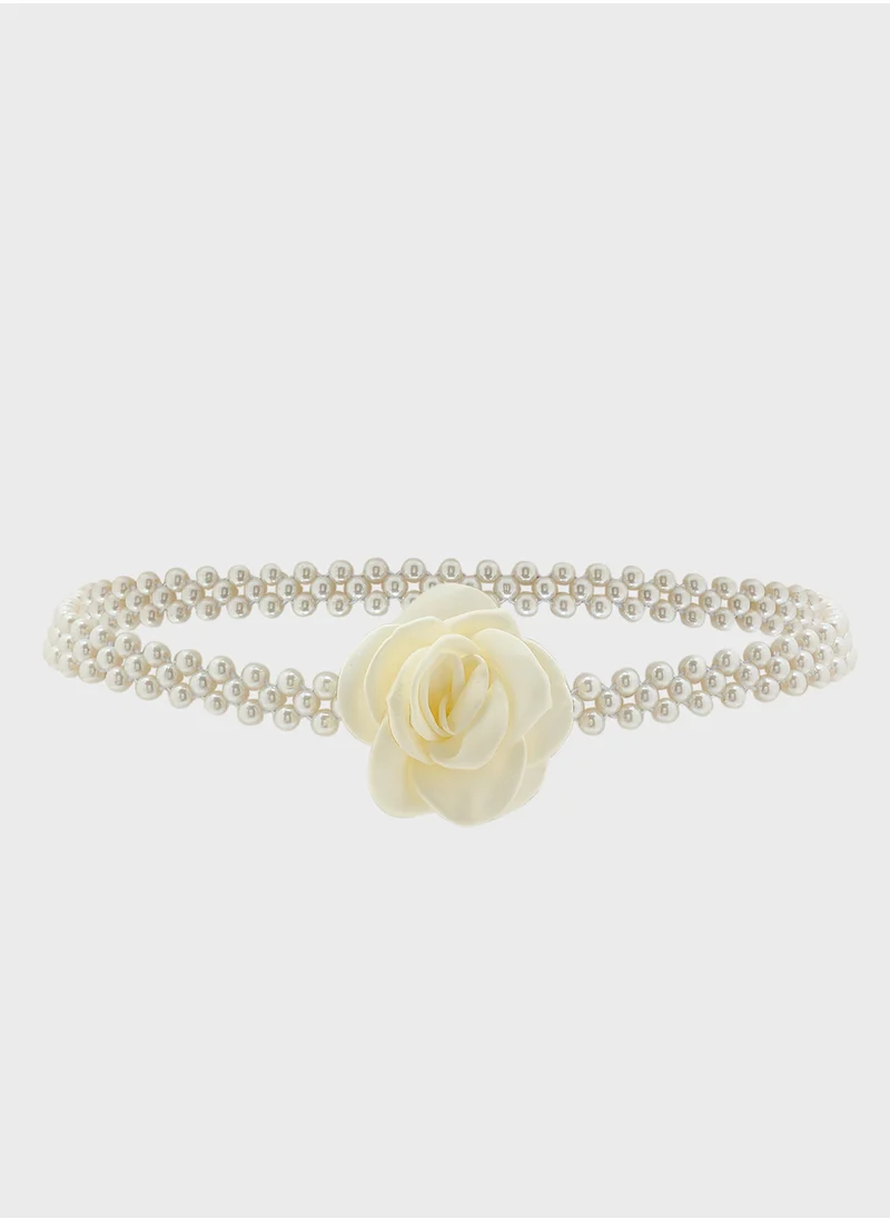 ايلا ليمتد اديشن Rose Floral Trim Pearl Waist Belt