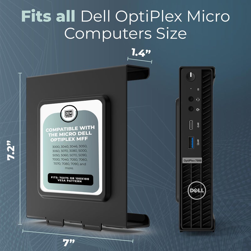HumanCentric Mount Compatible with Dell OptiPlex Micro Form Factor Case, VESA, Under Desk and Wall Mount Fits MFF 3040, 3046, 3050, 3060, 3070, 3080, 5050, 5060, 5070, 7040, 7050, 7060, 7070, More - Image 3