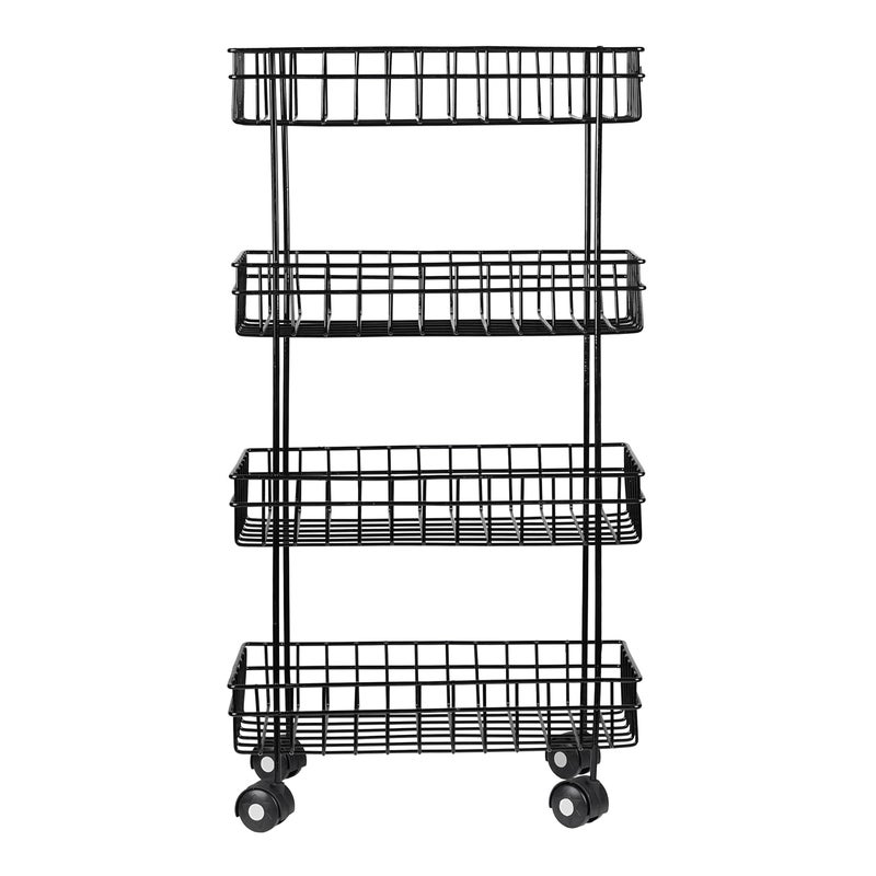 Zinbell MS Black Trolley for Fruits Veggies Modern Kitchen Storage Organizer Multipurpose Shelf with Wheels 4 Shelf - Image 5