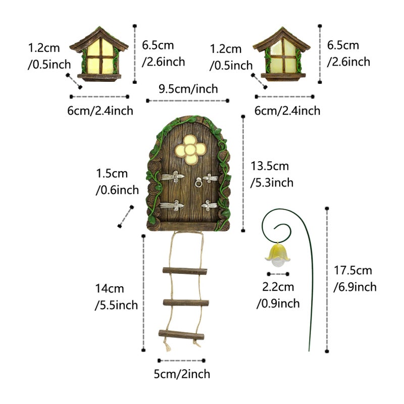 IMOFEE Fairy Door and Windows Garden Kit Accessories Outdoor, Glow in Dark Gnome House for Tree, Lawn Yard Art Sculpture, Miniature Garden Decor (Ladder) - Image 5