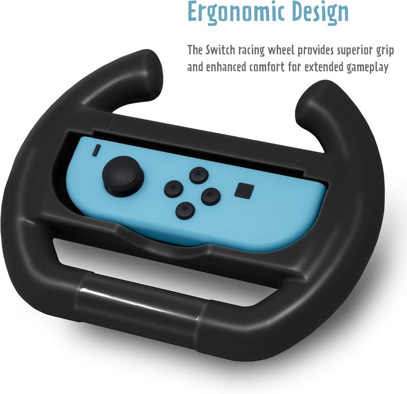 ADZ 2 x Switch Steering Wheel Compatible with Nintendo Switch JoyCon and Mario Kart Switch (Black) - Image 4