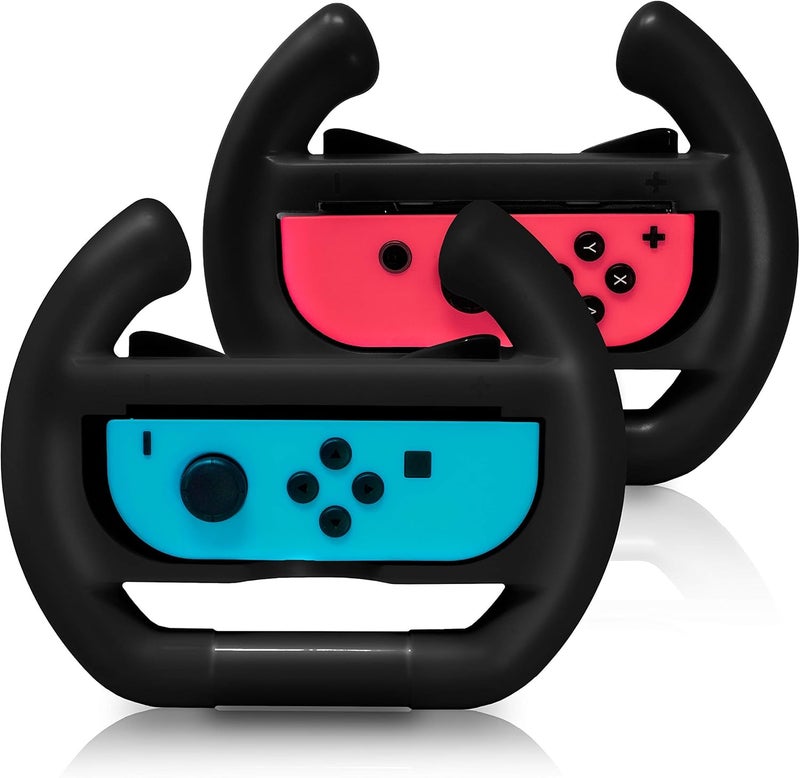 ADZ 2 x Switch Steering Wheel Compatible with Nintendo Switch JoyCon and Mario Kart Switch (Black) - Image 1
