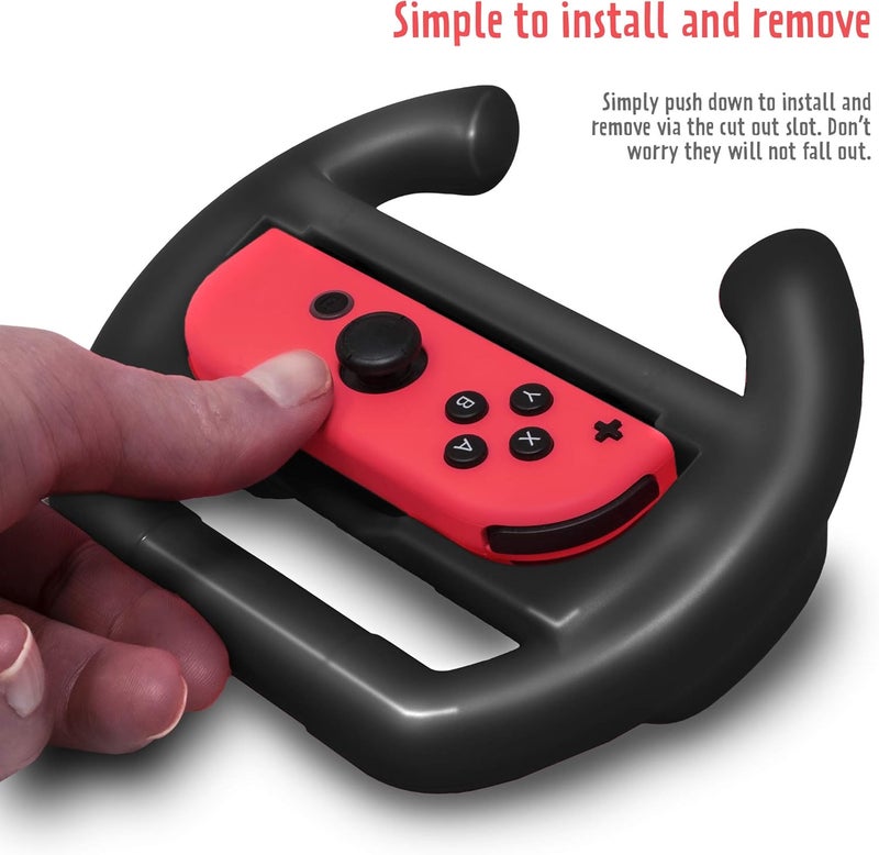 ADZ 2 x Switch Steering Wheel Compatible with Nintendo Switch JoyCon and Mario Kart Switch (Black) - Image 3