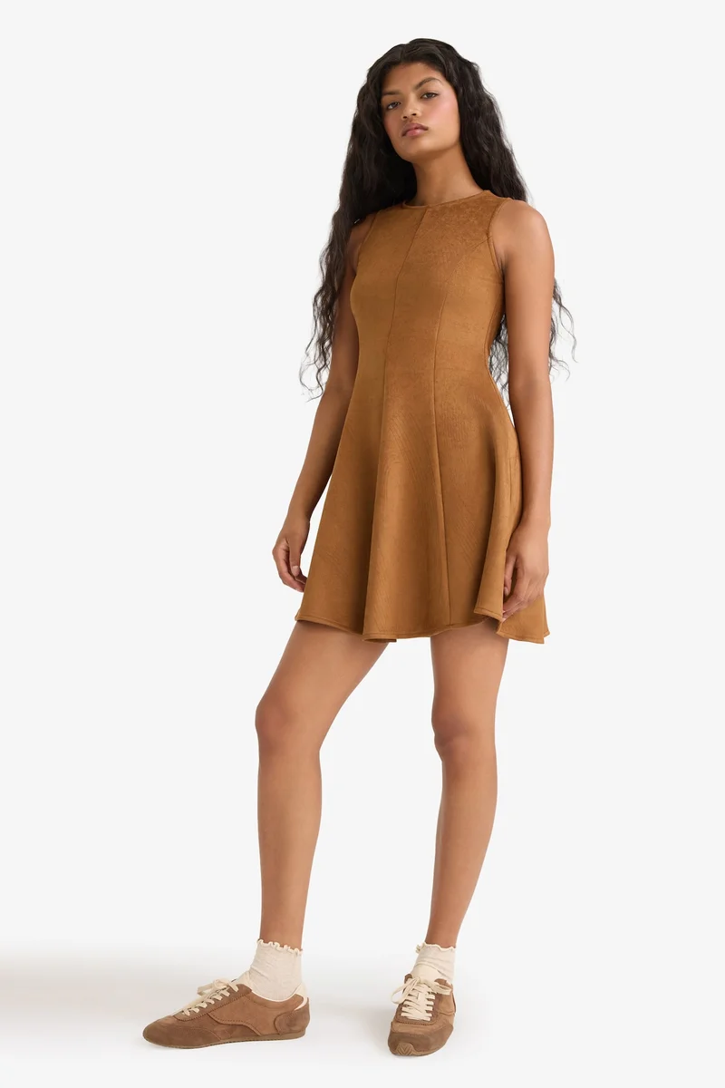 A Line Crew Neck Sleeveless Suede Mini Dress