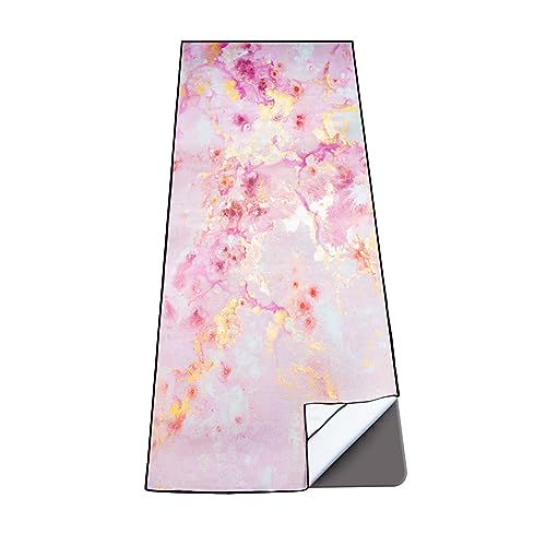 Colorful Star Colorful Star Rose Gold Non Slip Yoga Towel with Corner Pockets for Yoga Mat  Cute Sweat Absorbent Microfiber Long Yoga Mat Towel for Hot Yoga Pilates  Fitness with Bag 70 x 26 Pink Gold Marble