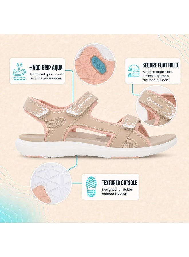 Outventure Women's Sandals – Beige Lightweight Outdoor Sandals with Cushioning and Aqua Grip Technology - Image 2
