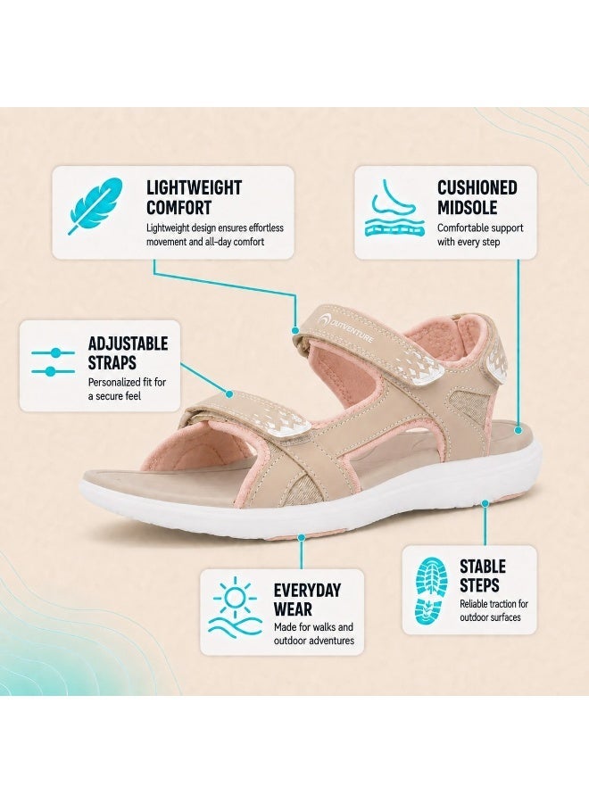 Outventure Women's Sandals – Beige Lightweight Outdoor Sandals with Cushioning and Aqua Grip Technology - Image 2