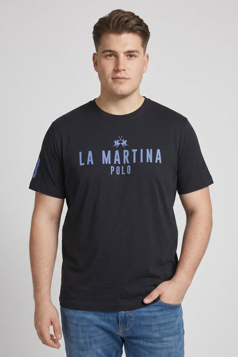 La Martina Men Crew Neck Short Sleeve Brand Logo T-Shirt, Dark Navy - Image 1