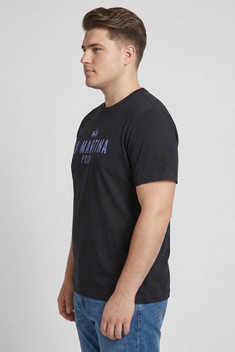 La Martina Men Crew Neck Short Sleeve Brand Logo T-Shirt, Dark Navy - Image 3
