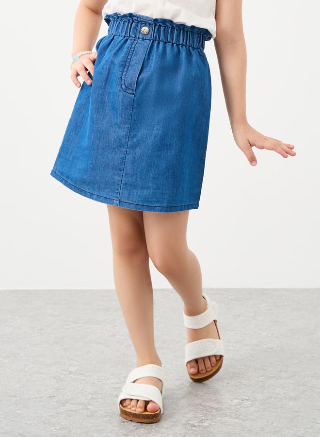 تنورة جينز قصيرة زرقاء بخصر مطاطي