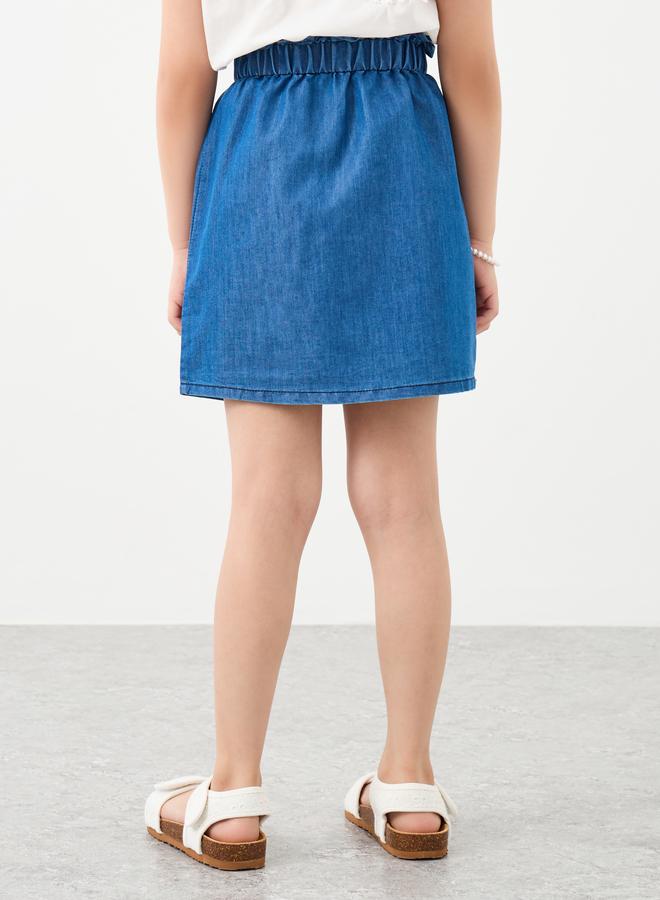 تنورة جينز قصيرة زرقاء بخصر مطاطي