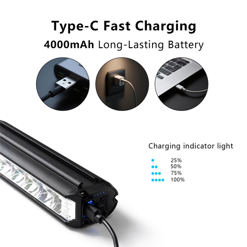 OFFBONDAGE Bike Light Bar for Ebike, 1400 Lumens Super Bright Front Light with 4000mAh Rechargeable Battery, IPX5 Waterproof, 5 Modes Bicycle Headlight for Mountain Bike, Night Riding, Cycling - Image 3