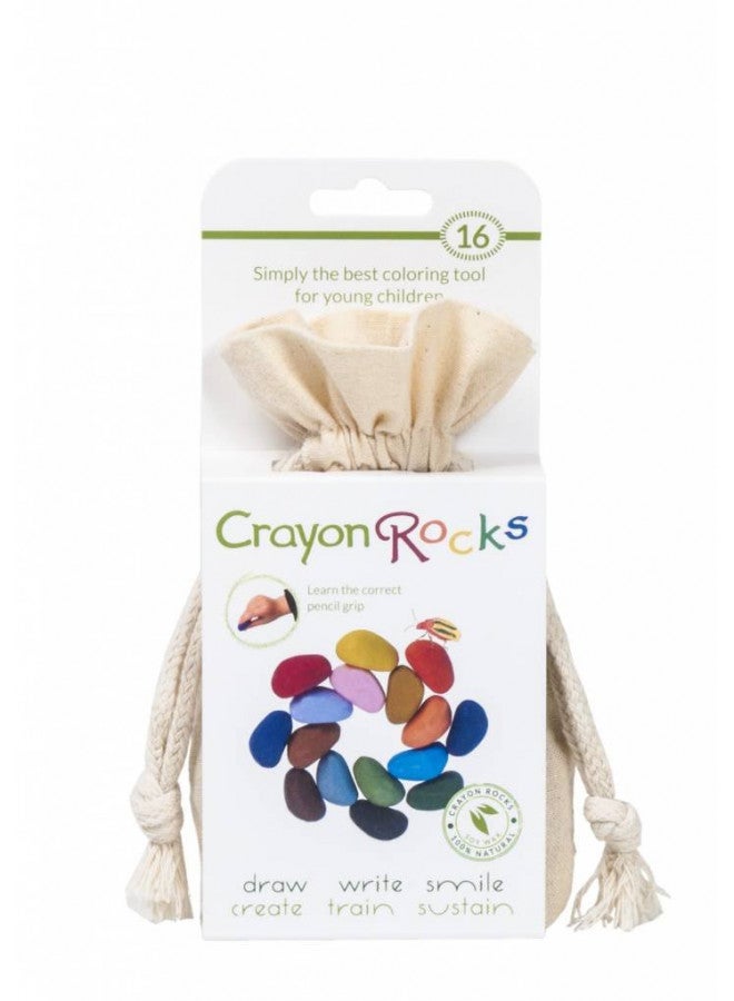 Crayon Rocks, Crayons in a Rock Shape, 16 Count, Tripod Grip Made For Handwriting Development in Kids and Toddlers, Fun & Educational, Creative Activity, Comes in a Muslin Bag - 16 Colors - Image 1