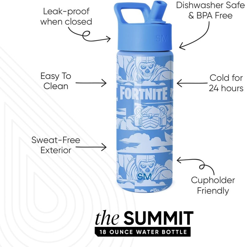 Simple Modern Kids Summit Water Bottle with Straw Lid | Fornite 18oz Stainless Steel Cup Insulated Tumbler for Girls, Boys, School | Fortnite - Image 1