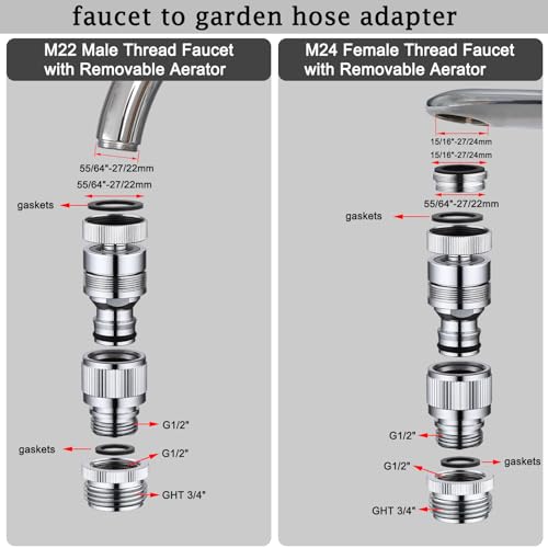 Walkinginrain Kitchen Sink Faucet Quick Connector, Dishwasher Washer Snap Coupling Adapter, Faucet to Garden Hose Adapter for Bathroom Kitchen/Shower Hose/Garden Hose - Image 4
