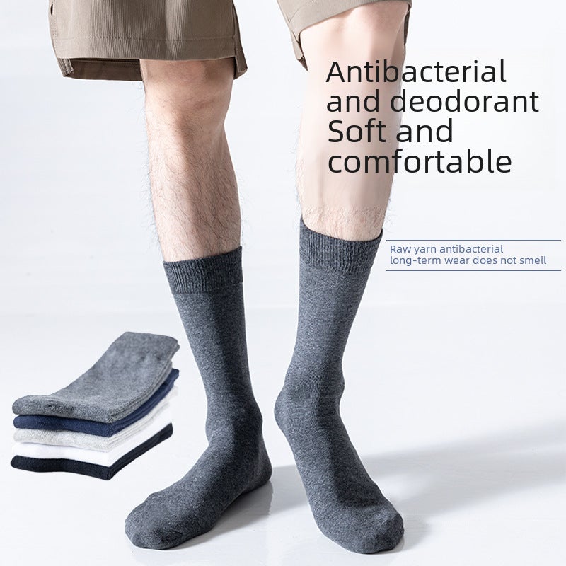 Socks mens large size 43-50 size mid-calf length socks autumn and winter sweat-absorbent breathable black cotton socks mens stockings cross-border supply Light gray  - Image 5