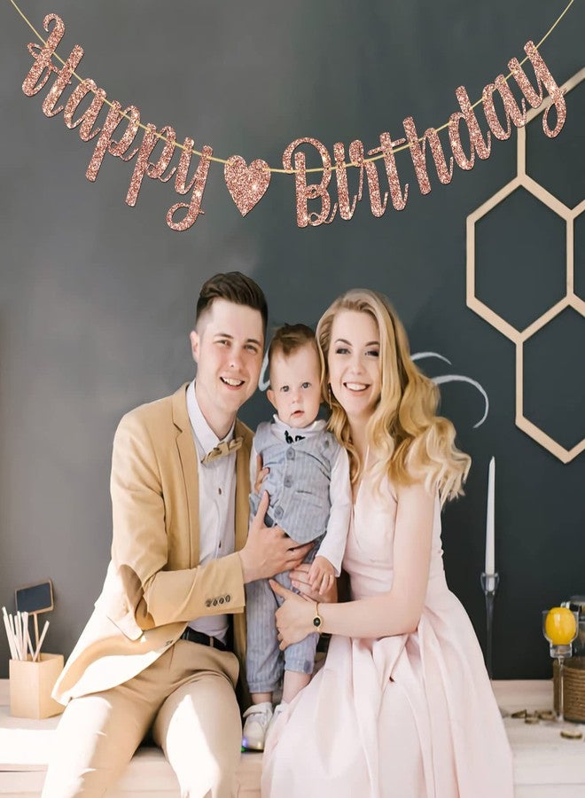 MonMon & Craft Happy Birthday Banner - Children & Adults Party Decor - Rose Gold Glitter - Image 3