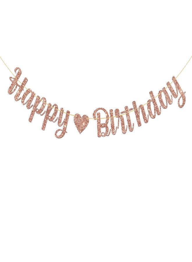 MonMon & Craft Happy Birthday Banner - Children & Adults Party Decor - Rose Gold Glitter - Image 1