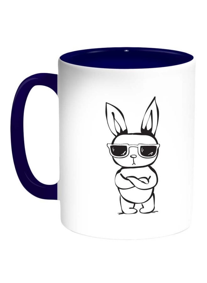 Rabbit Printed Coffee Mug Dark Blue/Black/White 11ounce