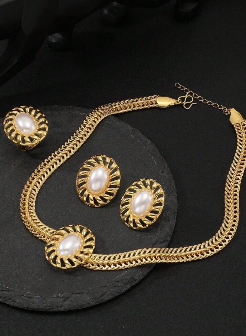 JewelryPalace 3 Pcs 18K Gold Plated Stainless Steel Jewelry Set For Women, Necklace And Earrings And Ring Set, Daily And Occasion Accessories - Image 4