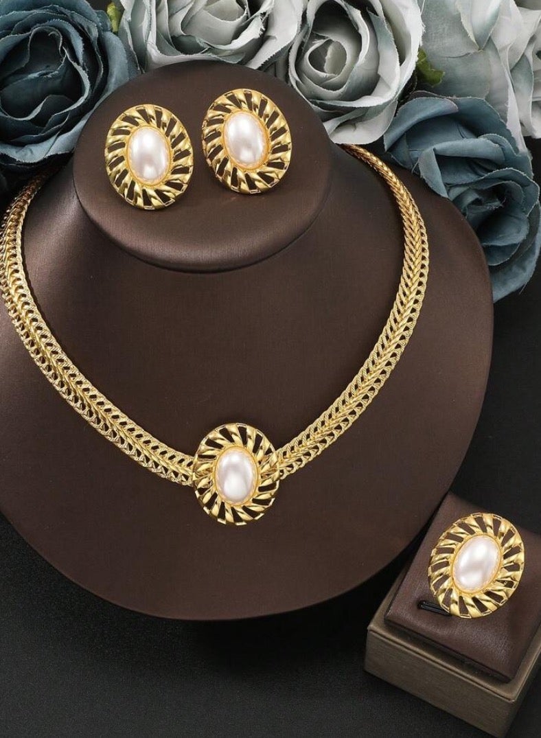 JewelryPalace 3 Pcs 18K Gold Plated Stainless Steel Jewelry Set For Women, Necklace And Earrings And Ring Set, Daily And Occasion Accessories - Image 2