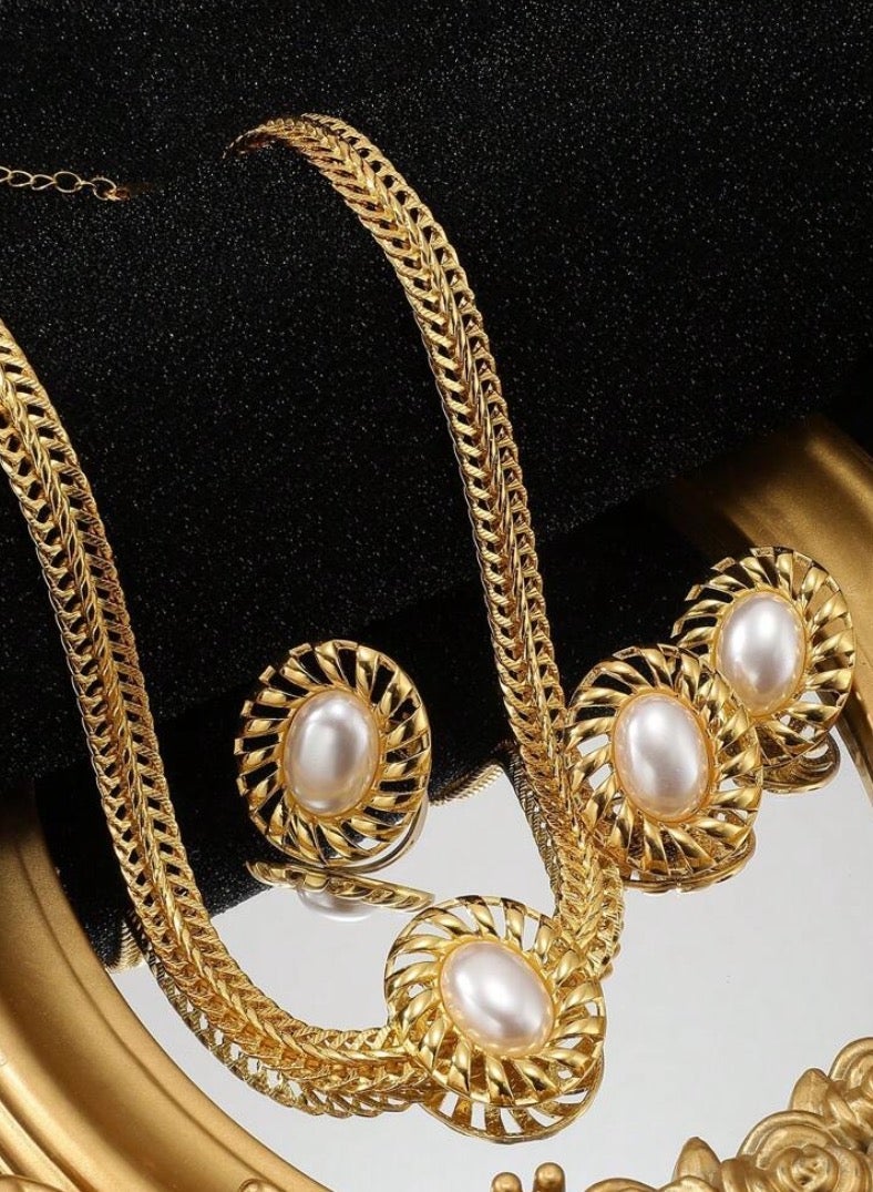 JewelryPalace 3 Pcs 18K Gold Plated Stainless Steel Jewelry Set For Women, Necklace And Earrings And Ring Set, Daily And Occasion Accessories - Image 3