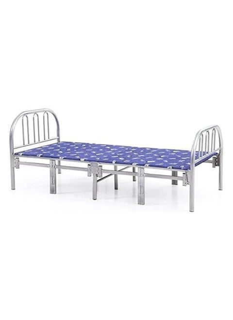 Folding Bed, Maf-90190 Portable Single Folding Bed Heavy Duty Steel Frame Silver