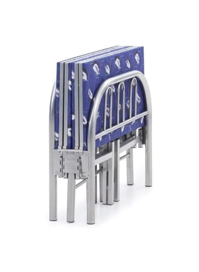 Folding Bed, Maf-90190 Portable Single Folding Bed Heavy Duty Steel Frame Silver