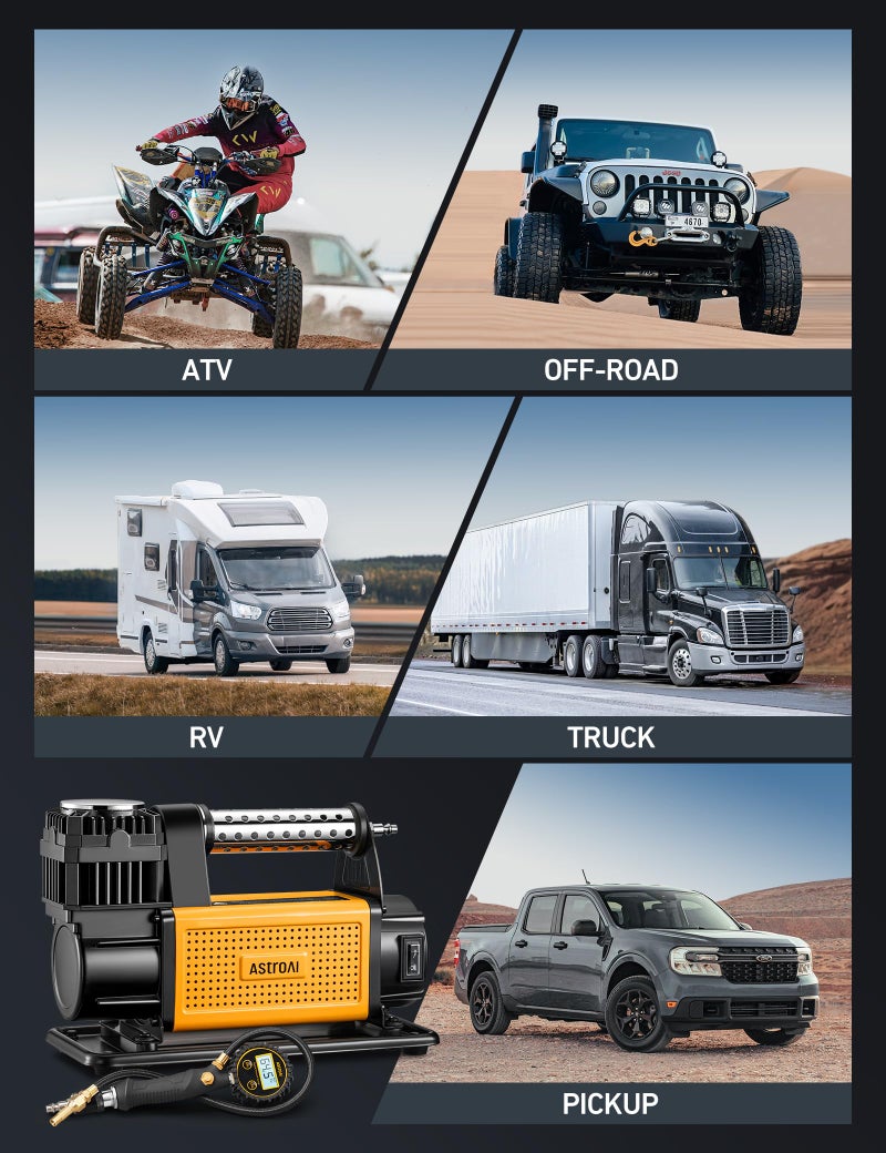 AstroAI T6 Offroad Air Compressor, 12 V Portable Air Pump with 7.06 CFM, AirCtrl, ¼ NPT Quick Connector, Heavy-Duty Truck Tire Inflator, Max 150 PSI for 4 × 4 SUV Vehicle RV ATV - Image 5