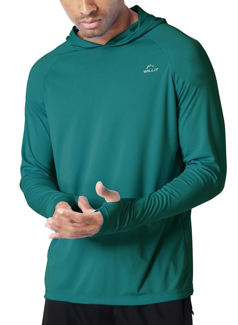 Willit Men's UPF 50+ Sun Protection Hoodie Shirt Long Sleeve SPF Fishing Outdoor UV Shirt Hiking Lightweight Teal L - Image 1