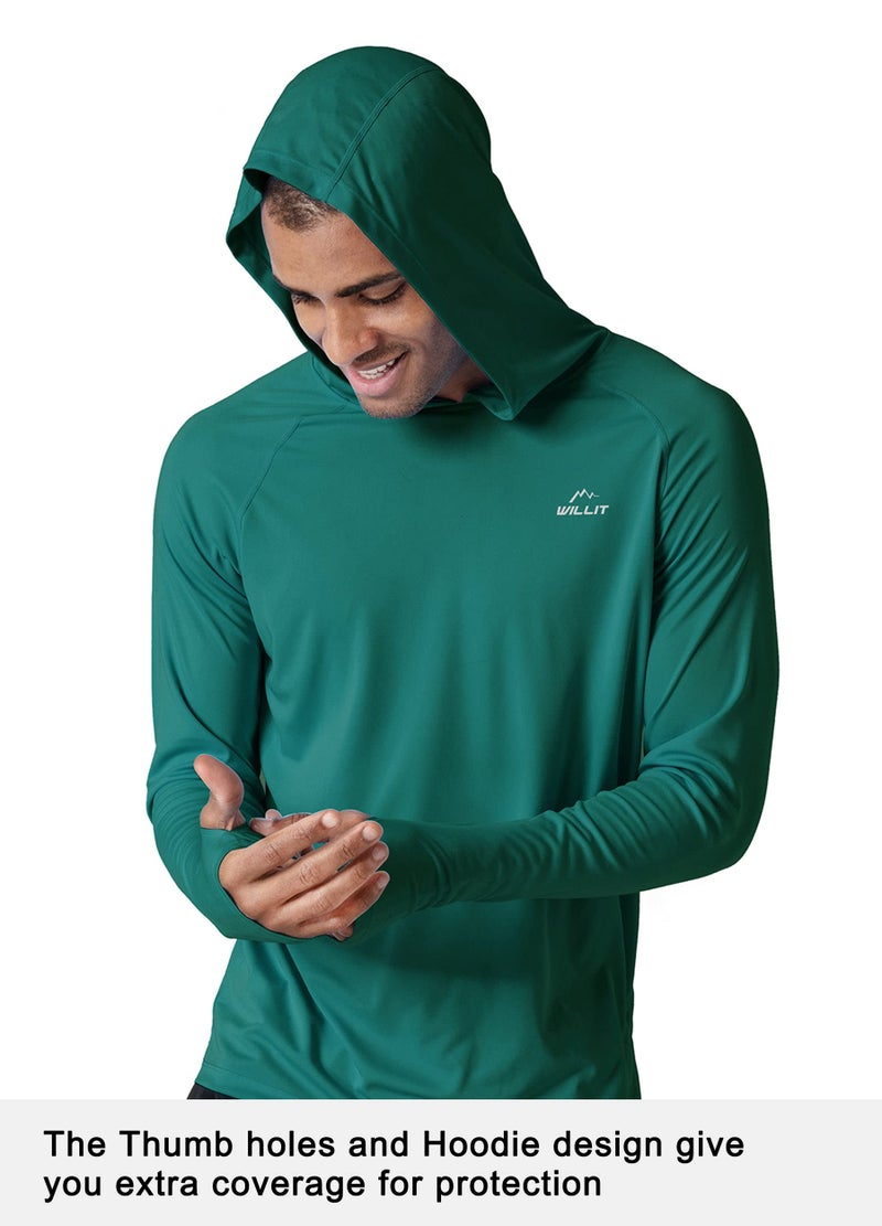 Willit Men's UPF 50+ Sun Protection Hoodie Shirt Long Sleeve SPF Fishing Outdoor UV Shirt Hiking Lightweight Teal L - Image 2