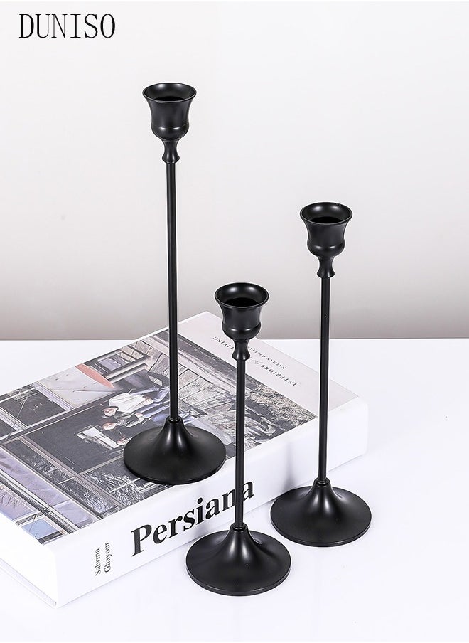 DUNISO - Black Candle Holders Set of 3 for Taper Candles Decorative Candlestick With Anti-Slip Base Holders for Wedding, Dinning, Party Fits (Black) - Image 1