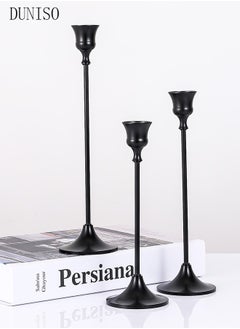 DUNISO Black Candle Holders Set of 3 for Taper Candles Decorative Candlestick With Anti-Slip Base Holders for Wedding, Dinning, Party Fits (Black)  - Image 1
