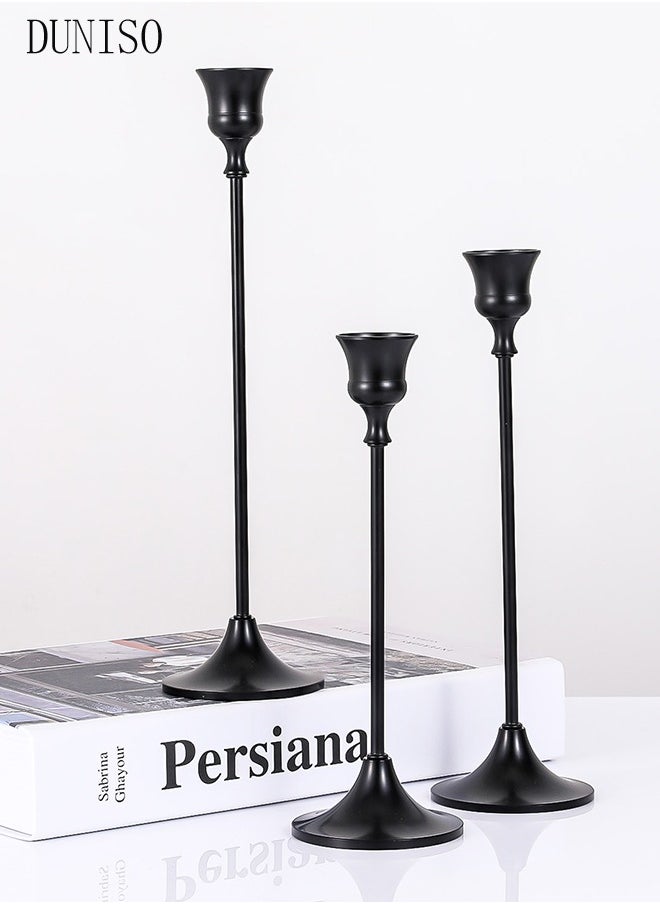 DUNISO - Black Candle Holders Set of 3 for Taper Candles Decorative Candlestick With Anti-Slip Base Holders for Wedding, Dinning, Party Fits (Black) - Image 1