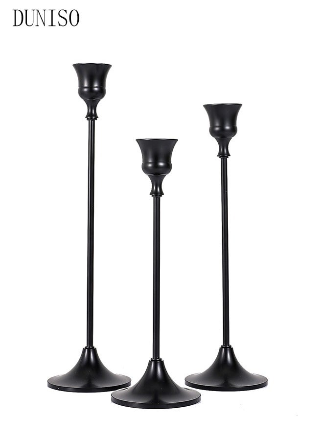 DUNISO - Black Candle Holders Set of 3 for Taper Candles Decorative Candlestick With Anti-Slip Base Holders for Wedding, Dinning, Party Fits (Black) - Image 1