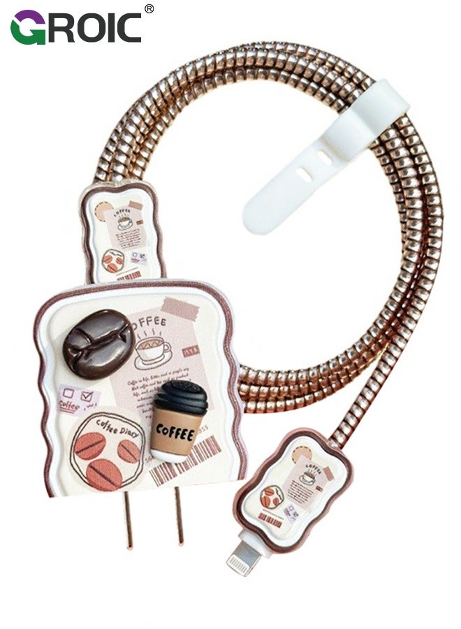 GROIC 5 Pcs Cute Coffee Bean Charger Case, Cable Protector for iPhone Charger, Data Line USB Case Wire Cable Saver Phone Charger Protector for Women Girls  - Image 1