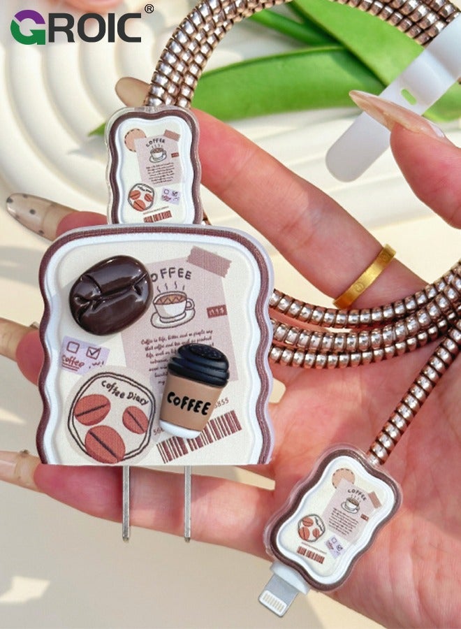 GROIC 5 Pcs Cute Coffee Bean Charger Case, Cable Protector for iPhone Charger, Data Line USB Case Wire Cable Saver Phone Charger Protector for Women Girls  - Image 5