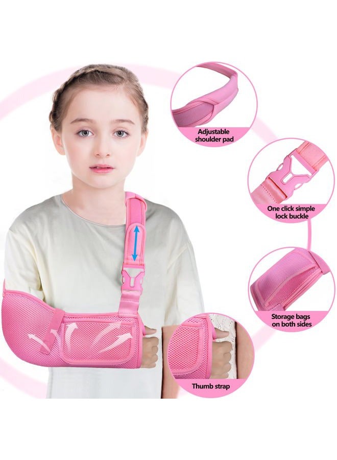 VISKONDA Kids Arm Sling,Mesh Medical Sling with Adjustable Shoulder Pad,Breathable Children Arm Support Shoulder Immobilizer Brace for Elbow,Wrist Injury,Torn Rotator Cuff,Post-Surgery(Pink,X-Small) - Image 2
