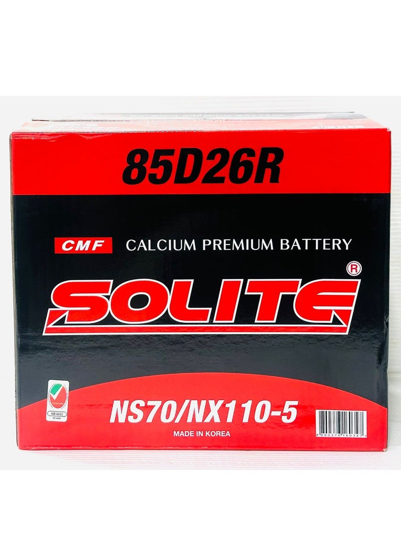 SOLITE - Car Battery 12V 70AH 85D26R-MF R-Layout ( IS250 / IS350 / LS460 / Hiace /  Mitsubishi / Pathfinder ) - Image 1