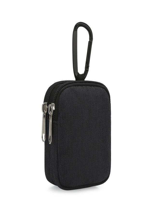 E-Tree Coin Purse with Carabiner Clip, Dual Layer Card Case Holder, Mini Pouch for AirPod Earphone Keychain USB Cable,Wallet, Small Accessories Organizer Bag for Women and Men (Black) - Image 1