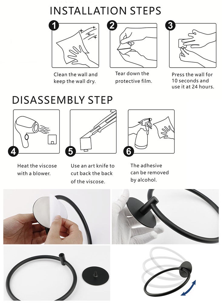 Perfii Set of 2 Circle and Ellipse 304 Stainless Steel Bathroom Towel Hooks - Durable, Dust-Proof and Space Saving  - Image 3