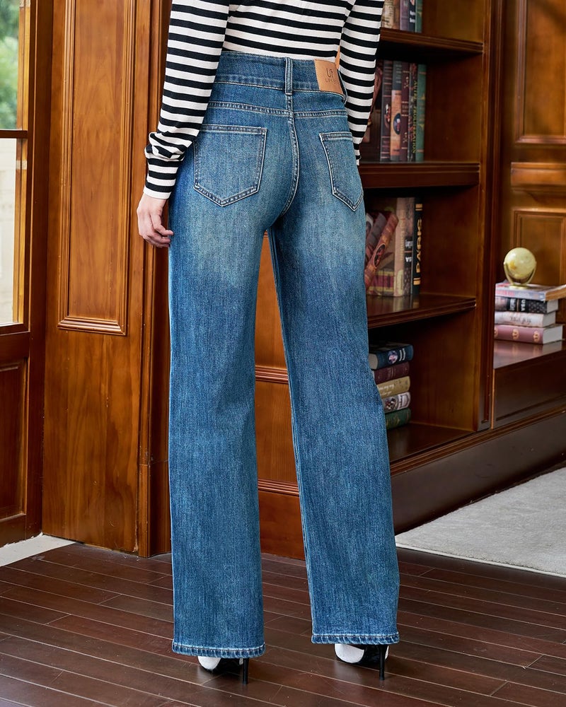 UPNET Womenâ€™s High Waisted Baggy Jeans â€“ Stretchy Wide Leg Tummy Control Straight Leg Denim Pants Trendy Jeans for Women 2025 (Blue,8) - Image 3